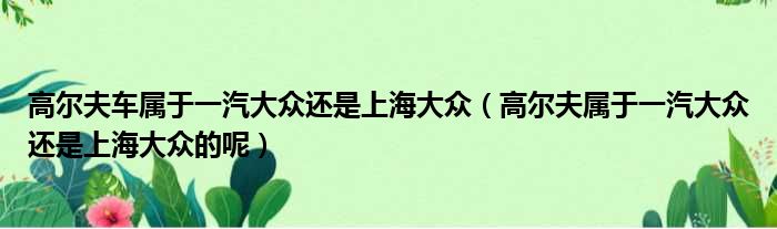 高尔夫车属于一汽大众还是上海大众（高尔夫属于一汽大众还是上海大众的呢）