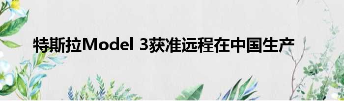 特斯拉Model 3获准远程在中国生产