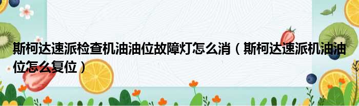 斯柯达速派检查机油油位故障灯怎么消（斯柯达速派机油油位怎么复位）