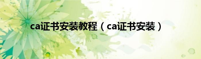 ca证书安装教程（ca证书安装）