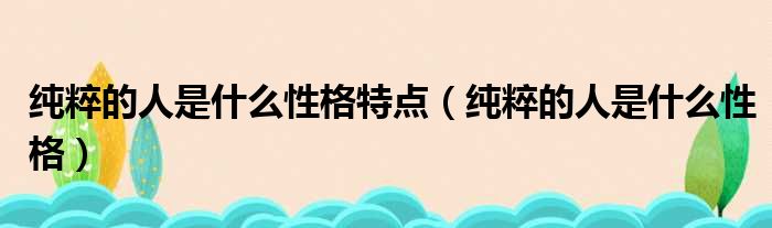 纯粹的人是什么性格特点（纯粹的人是什么性格）