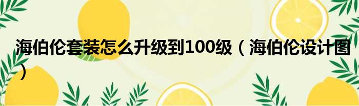 海伯伦套装怎么升级到100级（海伯伦设计图）