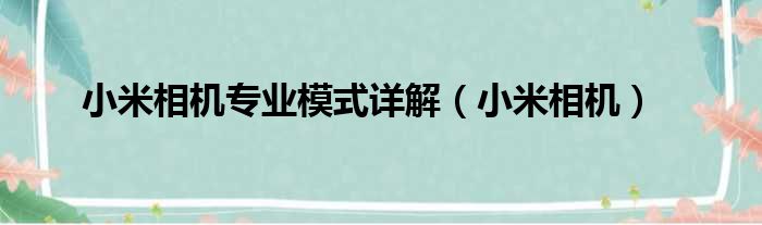 小米相机专业模式详解（小米相机）