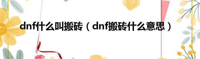 dnf什么叫搬砖（dnf搬砖什么意思）