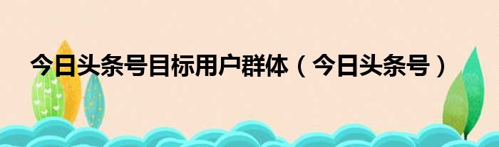 今日头条号目标用户群体（今日头条号）