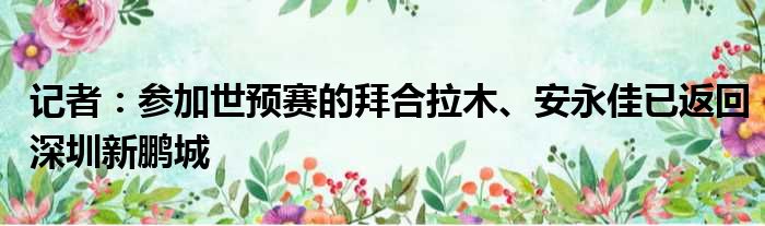 记者：参加世预赛的拜合拉木、安永佳已返回深圳新鹏城