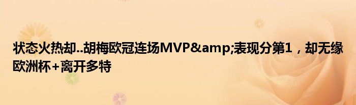 状态火热却..胡梅欧冠连场MVP&表现分第1，却无缘欧洲杯+离开多特