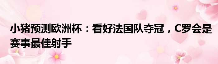 小猪预测欧洲杯：看好法国队夺冠，C罗会是赛事最佳射手