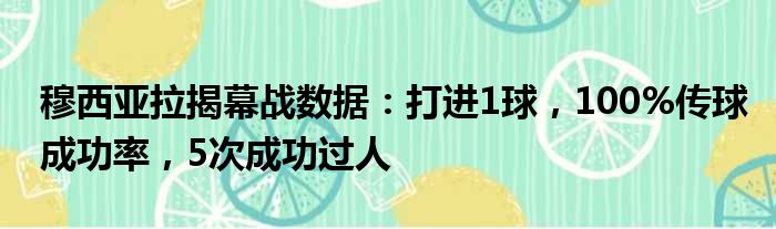 穆西亚拉揭幕战数据：打进1球，100%传球成功率，5次成功过人