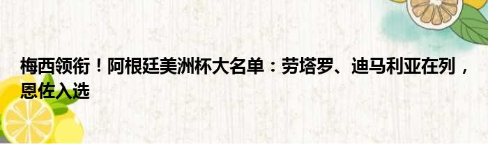 梅西领衔！阿根廷美洲杯大名单：劳塔罗、迪马利亚在列，恩佐入选