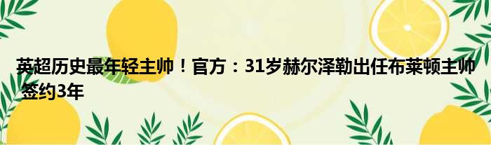 英超历史最年轻主帅！官方：31岁赫尔泽勒出任布莱顿主帅 签约3年