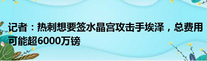记者：热刺想要签水晶宫攻击手埃泽，总费用可能超6000万镑