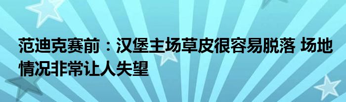 范迪克赛前：汉堡主场草皮很容易脱落 场地情况非常让人失望