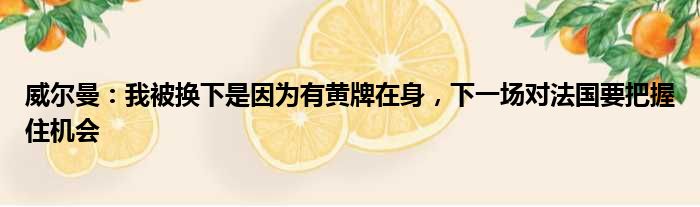 威尔曼：我被换下是因为有黄牌在身，下一场对法国要把握住机会