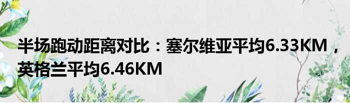 半场跑动距离对比：塞尔维亚平均6.33KM，英格兰平均6.46KM
