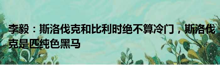 李毅：斯洛伐克和比利时绝不算冷门，斯洛伐克是匹纯色黑马