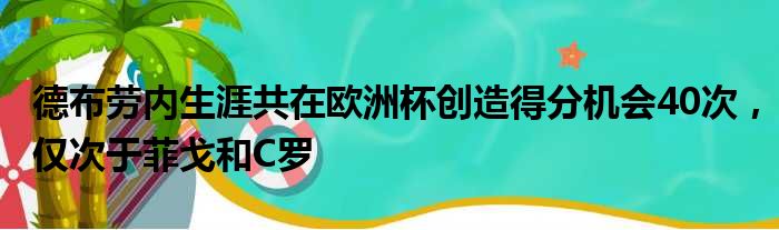 德布劳内生涯共在欧洲杯创造得分机会40次，仅次于菲戈和C罗