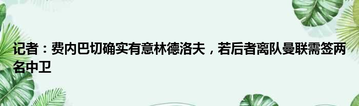 记者：费内巴切确实有意林德洛夫，若后者离队曼联需签两名中卫