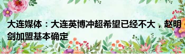 大连媒体：大连英博冲超希望已经不大，赵明剑加盟基本确定