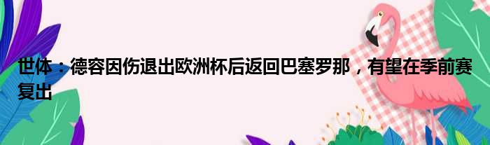世体：德容因伤退出欧洲杯后返回巴塞罗那，有望在季前赛复出