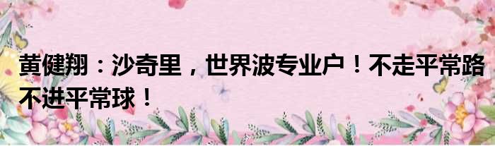 黄健翔：沙奇里，世界波专业户！不走平常路不进平常球！