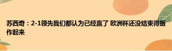 苏西奇：2-1领先我们都认为已经赢了 欧洲杯还没结束得振作起来
