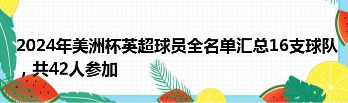 2024年美洲杯英超球员全名单汇总16支球队，共42人参加