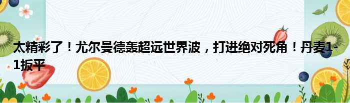 太精彩了！尤尔曼德轰超远世界波，打进绝对死角！丹麦1-1扳平