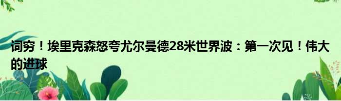词穷！埃里克森怒夸尤尔曼德28米世界波：第一次见！伟大的进球