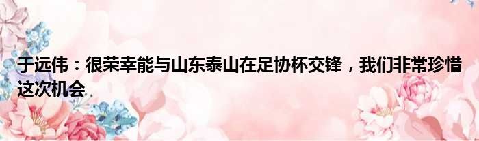 于远伟：很荣幸能与山东泰山在足协杯交锋，我们非常珍惜这次机会