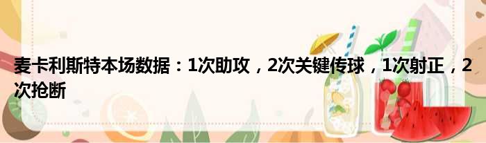 麦卡利斯特本场数据：1次助攻，2次关键传球，1次射正，2次抢断