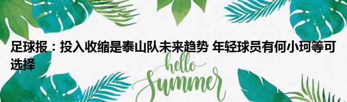 足球报：投入收缩是泰山队未来趋势 年轻球员有何小珂等可选择