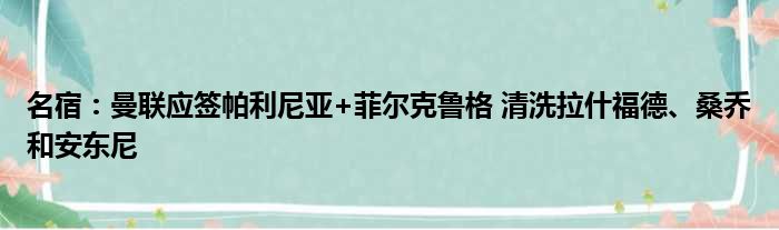 名宿：曼联应签帕利尼亚+菲尔克鲁格 清洗拉什福德、桑乔和安东尼