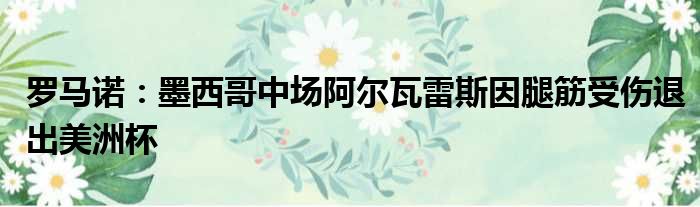 罗马诺：墨西哥中场阿尔瓦雷斯因腿筋受伤退出美洲杯