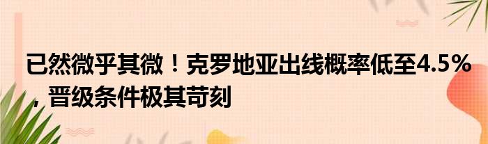 已然微乎其微！克罗地亚出线概率低至4.5%，晋级条件极其苛刻