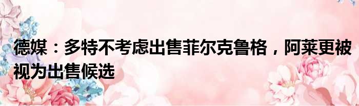 德媒：多特不考虑出售菲尔克鲁格，阿莱更被视为出售候选