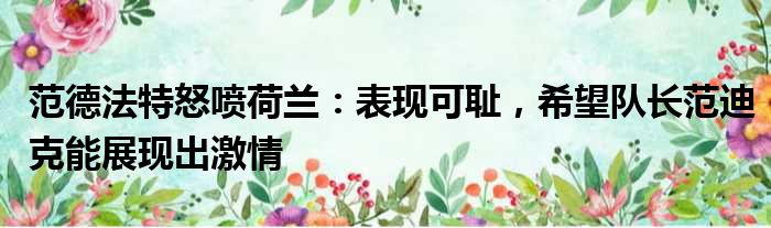 范德法特怒喷荷兰：表现可耻，希望队长范迪克能展现出激情