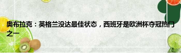 奥布拉克：英格兰没达最佳状态，西班牙是欧洲杯夺冠热门之一