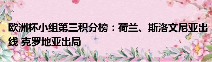 欧洲杯小组第三积分榜：荷兰、斯洛文尼亚出线 克罗地亚出局