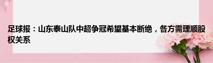足球报：山东泰山队中超争冠希望基本断绝，各方需理顺股权关系