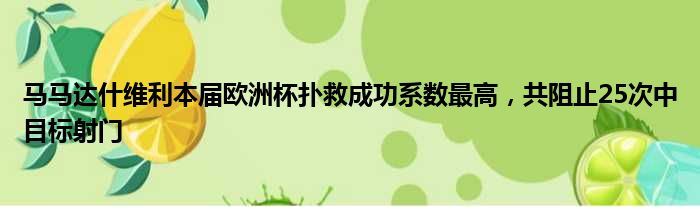 马马达什维利本届欧洲杯扑救成功系数最高，共阻止25次中目标射门