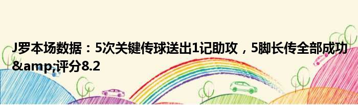J罗本场数据：5次关键传球送出1记助攻，5脚长传全部成功&评分8.2