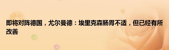 即将对阵德国，尤尔曼德：埃里克森肠胃不适，但已经有所改善