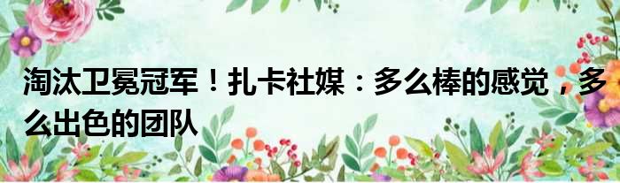 淘汰卫冕冠军！扎卡社媒：多么棒的感觉，多么出色的团队