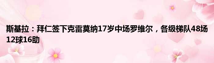 斯基拉：拜仁签下克雷莫纳17岁中场罗维尔，各级梯队48场12球16助