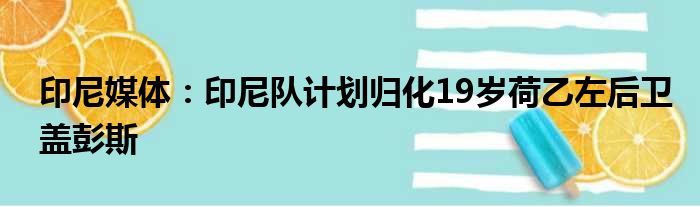 印尼媒体：印尼队计划归化19岁荷乙左后卫盖彭斯