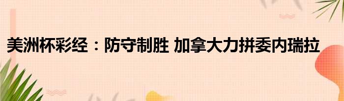 美洲杯彩经：防守制胜 加拿大力拼委内瑞拉