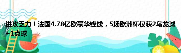 进攻乏力！法国4.78亿欧豪华锋线，5场欧洲杯仅获2乌龙球+1点球