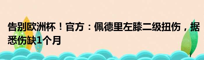 告别欧洲杯！官方：佩德里左膝二级扭伤，据悉伤缺1个月