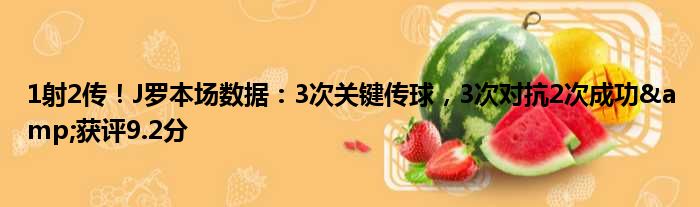 1射2传！J罗本场数据：3次关键传球，3次对抗2次成功&获评9.2分